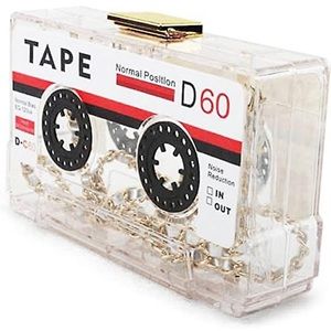 Clear Retro Cassette Tape Shoulder Crossbody Handbag Evening Clutch